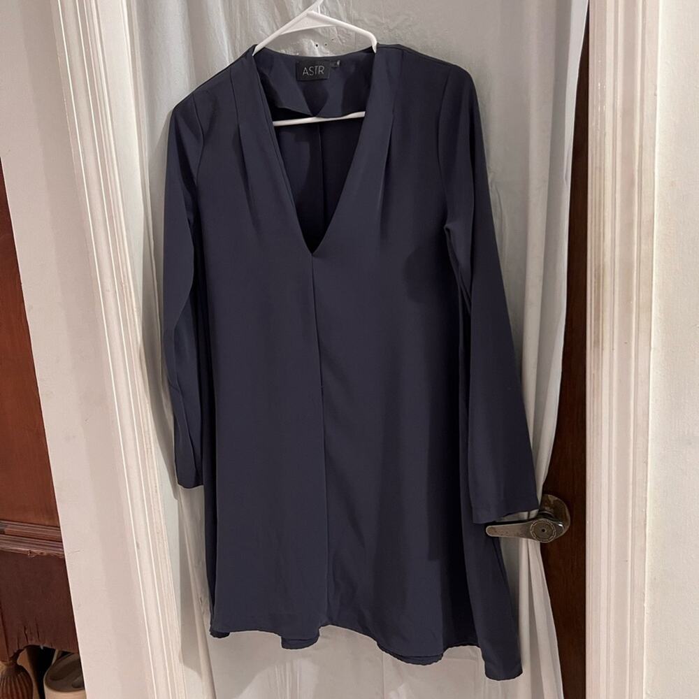 Astr blue gray slate shift dress size xs v neck Officewear party